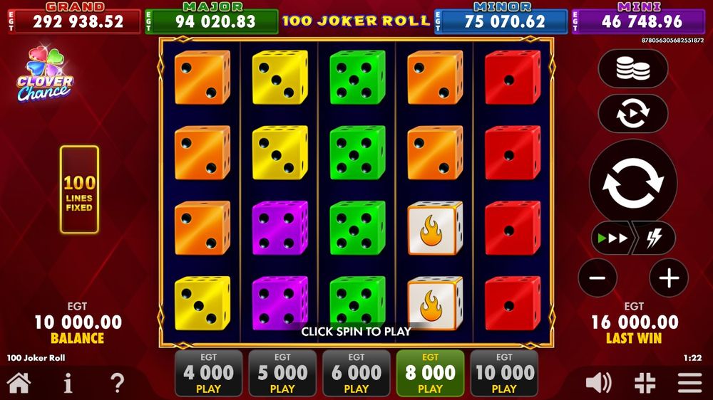 100 Joker Roll — Grunnspillet i gang — fra min egen demoøkt.
