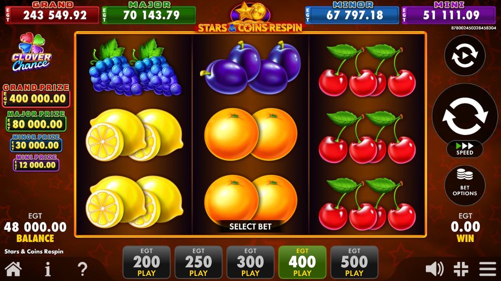 Stars & Coins Respin — Grunnspillet i gang — fra min egen demoøkt.
