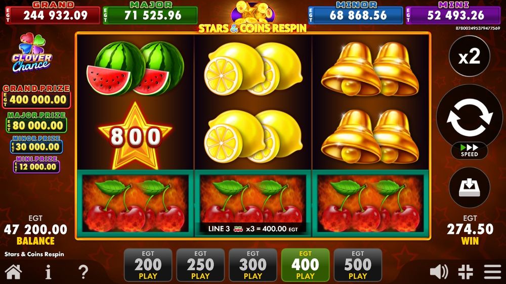 Stars & Coins Respin — En gevinst bygger seg opp på hjulene.