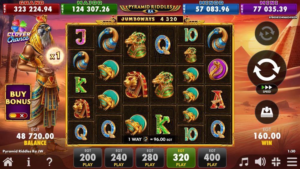 Pyramid Riddles Ra JUMBOWAYS — Grunnspillet i gang — fra min egen demoøkt.