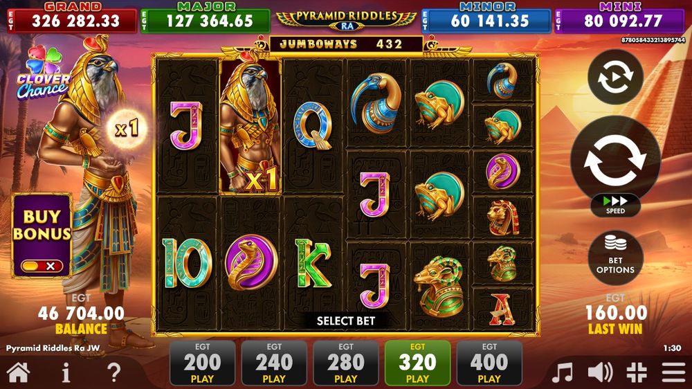 Pyramid Riddles Ra JUMBOWAYS — En gevinst bygger seg opp på hjulene.