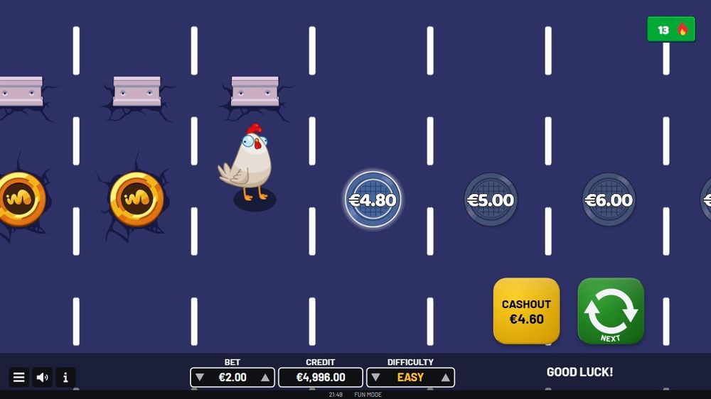 Cross It! — En gevinst bygger seg opp på hjulene.