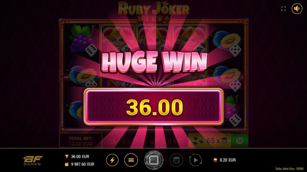 Ruby Joker Dice — En gevinst bygger seg opp på hjulene.