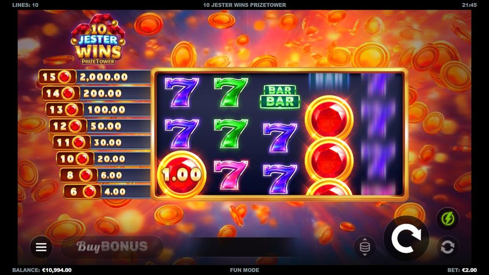 10 Jester Wins PrizeTower — Grunnspillet i gang — fra min egen demoøkt.
