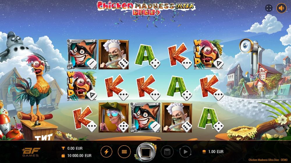 Chicken Madness Ultra Dice — Grunnspillet i gang — fra min egen demoøkt.