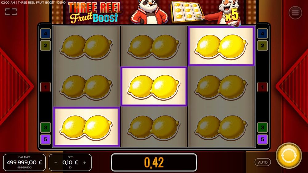 Three Reel Fruit Boost — En gevinst bygger seg opp på hjulene.