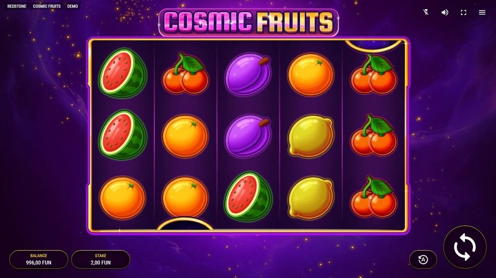 Cosmic Fruits — Grunnspillet i gang — fra min egen demoøkt.