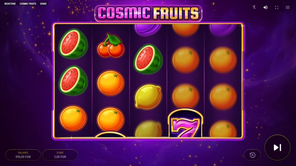 Cosmic Fruits — En gevinst bygger seg opp på hjulene.