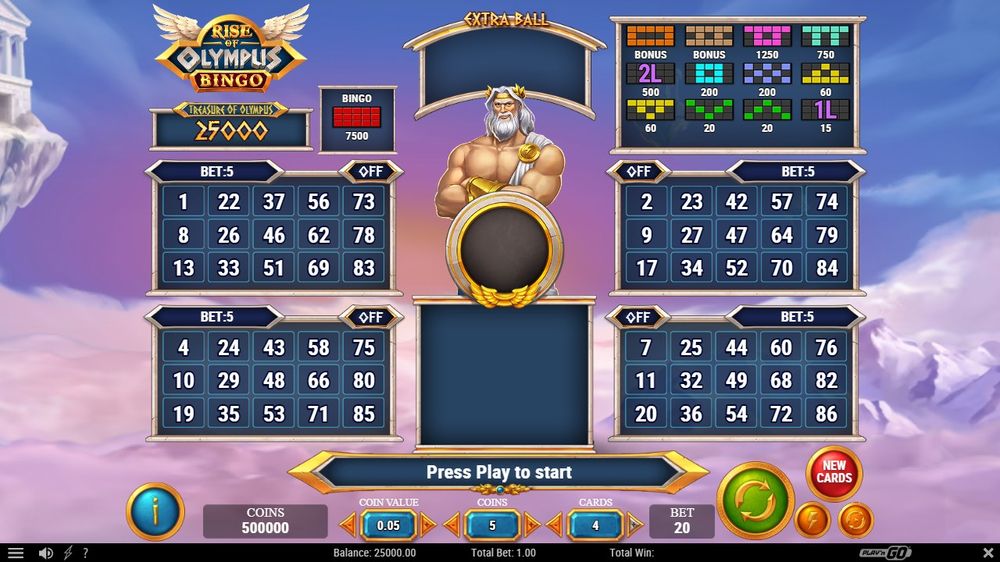 Rise of Olympus Bingo — Grunnspillet i gang — fra min egen demoøkt.