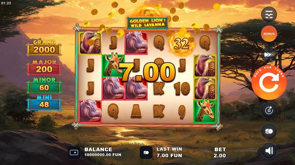 Golden Lion Wild Savanna — En gevinst bygger seg opp på hjulene.