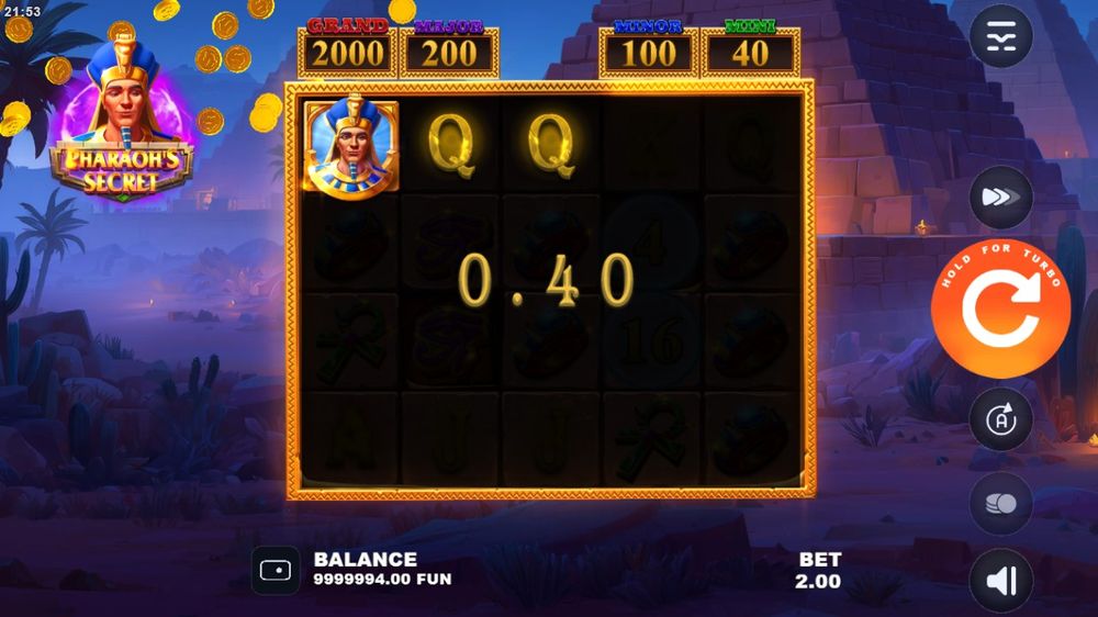 Pharaoh's Secret — En gevinst bygger seg opp på hjulene.
