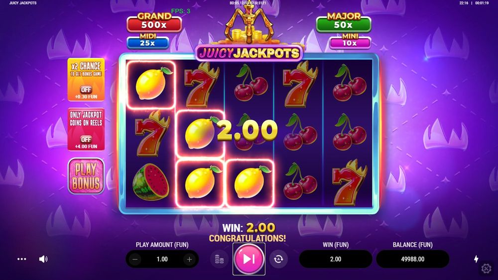 Juicy Jackpots — En gevinst bygger seg opp på hjulene.